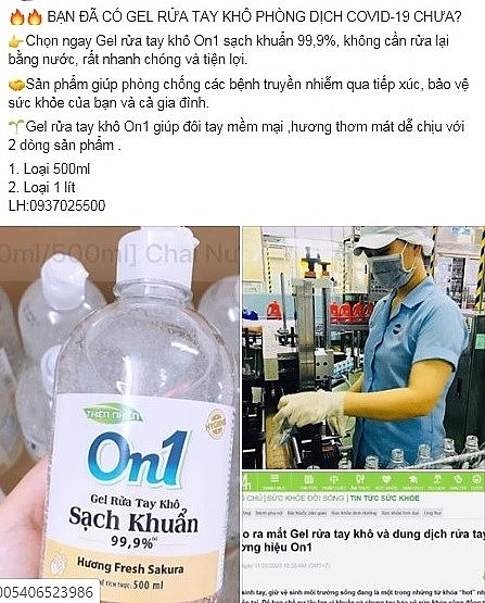 Gel rửa tay khô On1 được quảng cáo sạch khuẩn 99,9%.