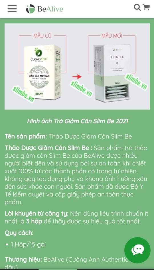 Sản phẩm Slim Be được quảng cáo là "thế hệ mới" ra mắt, tiền thân trước đó là trà giảm cân an toàn Cường Anh? 