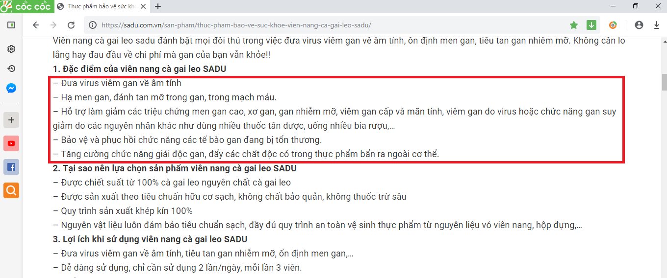 Những công dụng của sản phẩm viên nang cà gai leo Sadu không có trong giấy phép quảng cáo số  00725/2018/ATTP-XNQC do Cục An toàn thực phẩm cấp